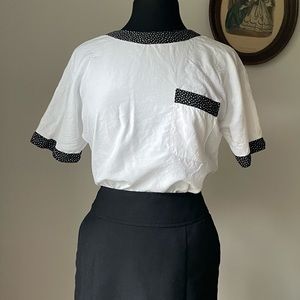 VINTAGE 1980s black & white blouse - Leslie Fay